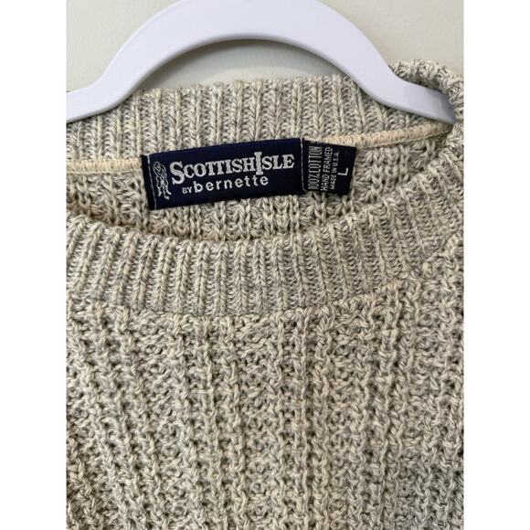 ScottishIsle By Bernett 100% Cotton Cable Knit fisherman Sweater Ivory Large - Picture 4 of 10